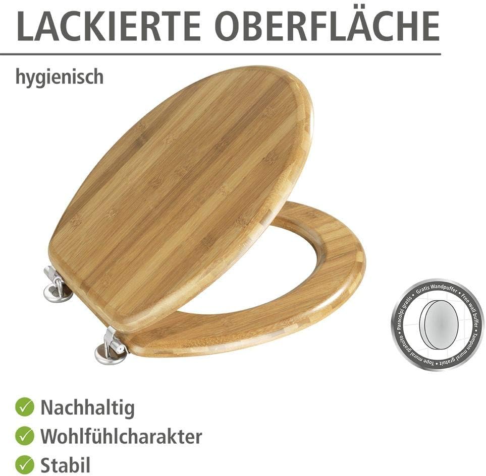WENKO Bamboo Toilet Seat highlighting lacquered surface benefits