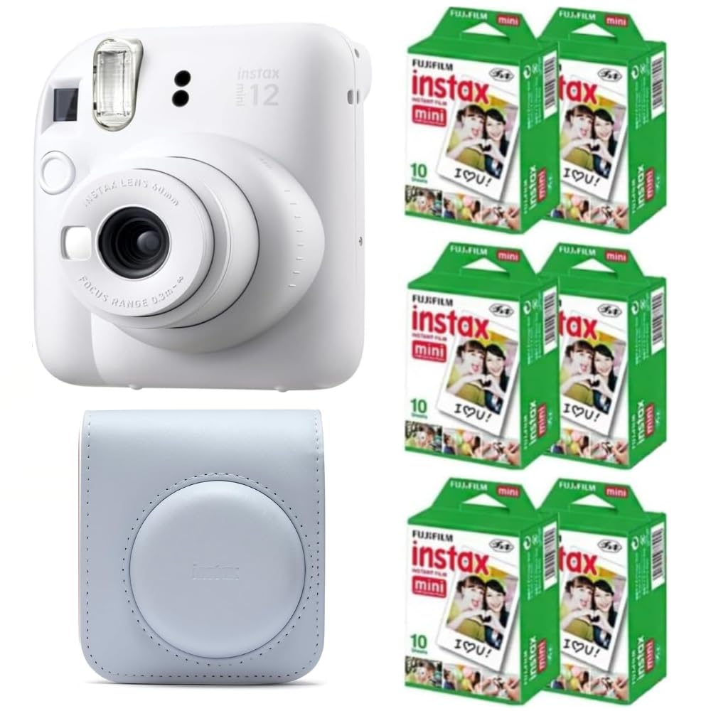 Fujifilm Instax Mini 12 Instant Film Camera (Clay White) w/Case + Extra Film