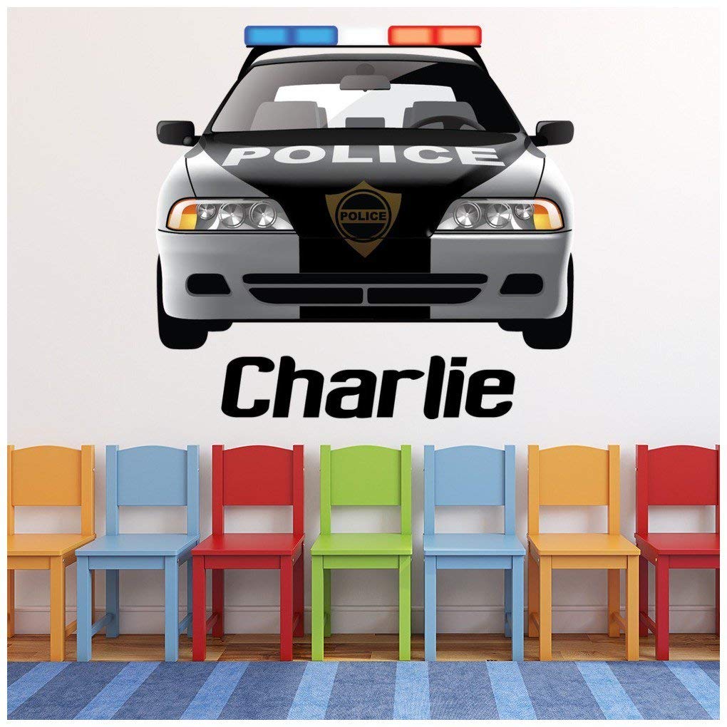 azutura Custom Name Police Car Wall Sticker Personalised Kids Room Decal available in 8 Sizes Digital
