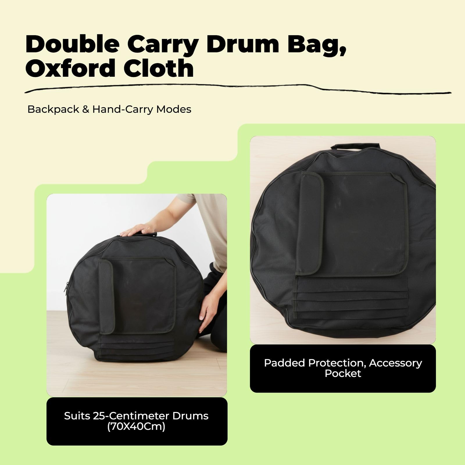 F Fityle Housse de de Sac En Tissu Oxford pour Grosse Caisse pour Pièces de Percussion de, Noir, 25 pouces