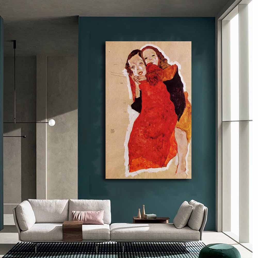 額装品/Two Girls/エゴン シーレ/アート/ポスター/インテリア Amazon.co.jp: エゴン・シーレ-Two Girls キャンバス絵画 インテリア