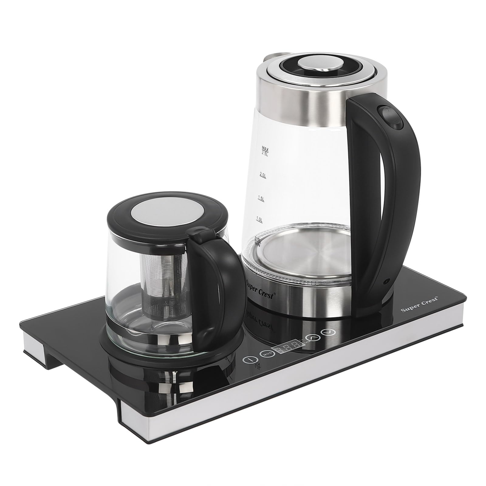 Hervidor eléctrico con ajuste de temperatura, 2,5 L + 1 L, tetera de vidrio, tetera eléctrica multifuncional con colador de té, 1800 W