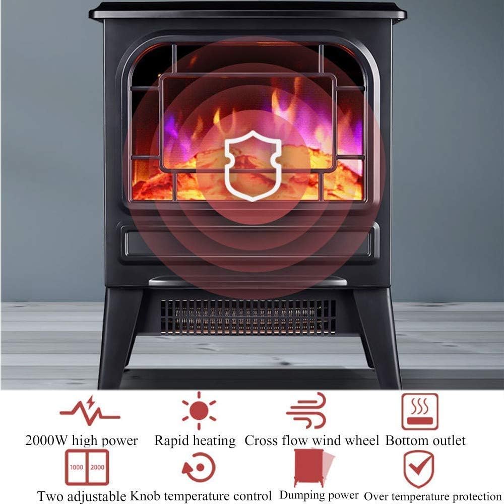 Electric Stove Heating Fireplace Electric Fire with Surround Mantelpiece with Adjustable tat Control with Wood Burning Stove Flame Effect Black