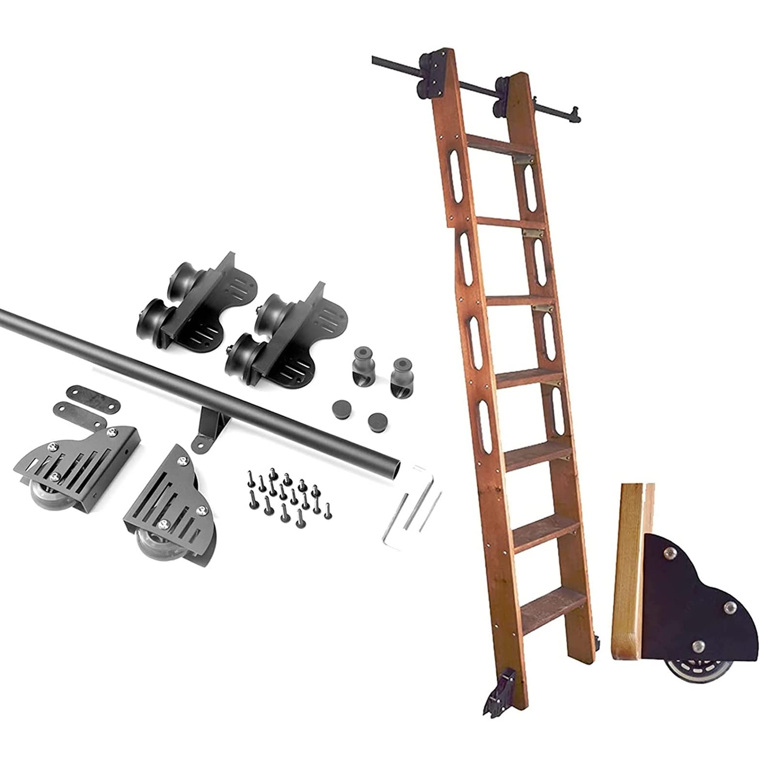 Kit de rails pour échelle de bibliothèque coulissante robuste noir mat pour rangement en hauteur