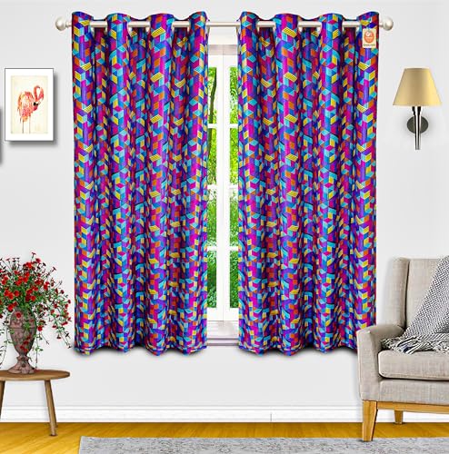 Image of KANUSHI Industries 2 Pieces Washable Polyster Eyelet Window Curtain Set (5 Feet, Blue,Purple)
