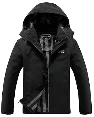 OTU Men's Lightweight Waterproof Hooded Rain Jacket Outdoor Raincoat Shell Jacket for Hiking Travel