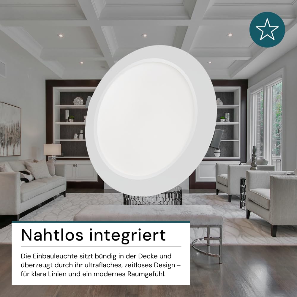 LUXULA LED Einbauleuchte rund Weiß, 4 Stück Ø295x28mm, 24W 2400lm, IP44 Einbaustrahler flach CCT 2700K 4000K 6000K einstellbar, LED Deckenstrahler Einbauleuchte 230V Bad, Küche & Innenräume