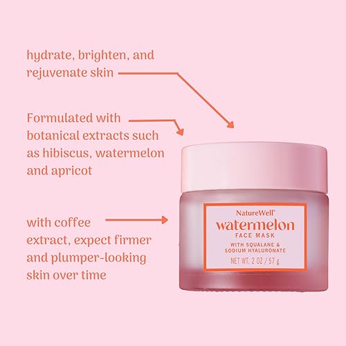 Miniatura 4 de NATURE WELL Mascarilla facial de sandía, enriquecida con agua hidratante de fruta de sandía y escualano derivado de plantas, promueve una tez