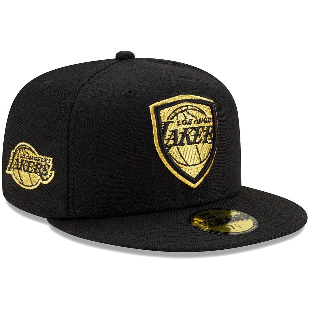 New Era LA Los Angeles Lakers 59FIFY Team Shield Fitted Cap, Black Gold Hat