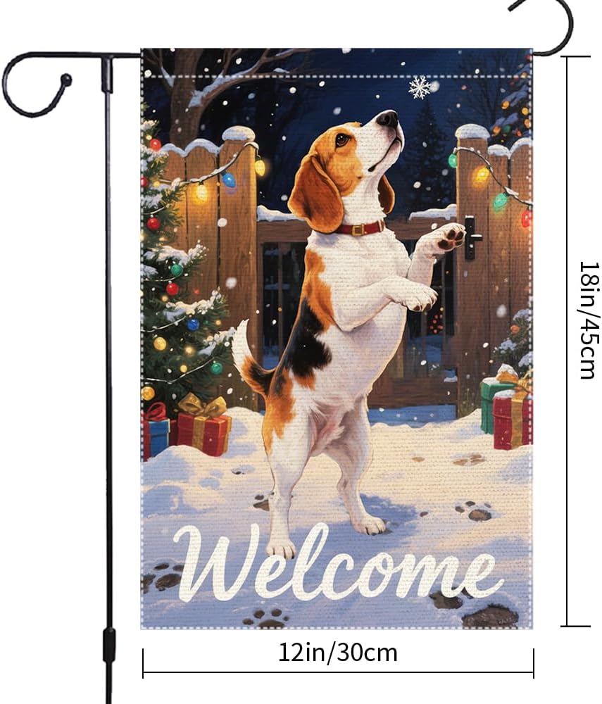 Beagle Dog Welcome Garden Flag 12x18 Inch Double Sided Christmas Burlap Yard Banner for Winter Holiday Outdoor Decor Farmhouse Seasonal Pet Decoration - Image 3