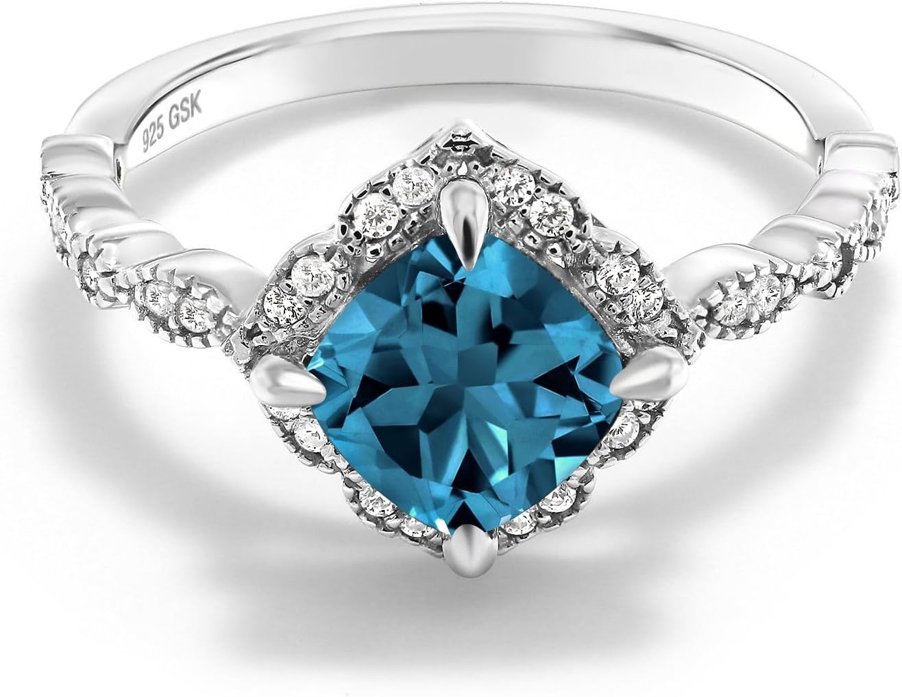 Gem Stone King 7MM Cushion Cut Gemstone Birthstone and White Moissanite Solitaire Engagement Ring For Women | 925 Sterling Silver | Available in Size 5, 6, 7, 8, 9 - Image 3