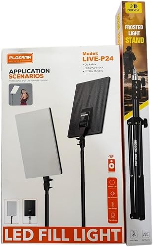 PLOKAMA LED Fill Light with Stand, CCT 2900-6900K, Remote Control, 3 Colour Modes, 2.1m Frosted Tripod, Live-P24