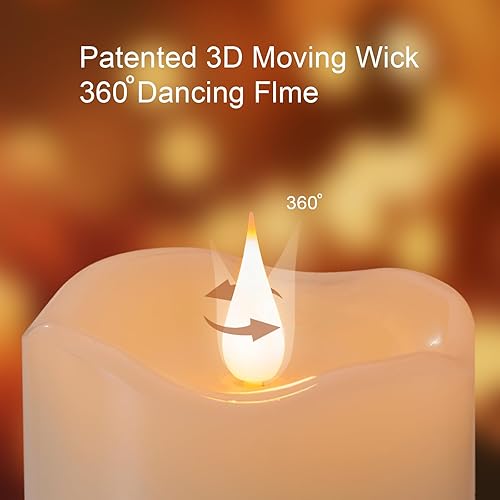 Miniatura 2 de Velas sin llama a pilas con temporizador de control remoto, velas LED parpadeantes con llama móvil 3D, cera real, 3 x 5 pulgadas, marfil realista