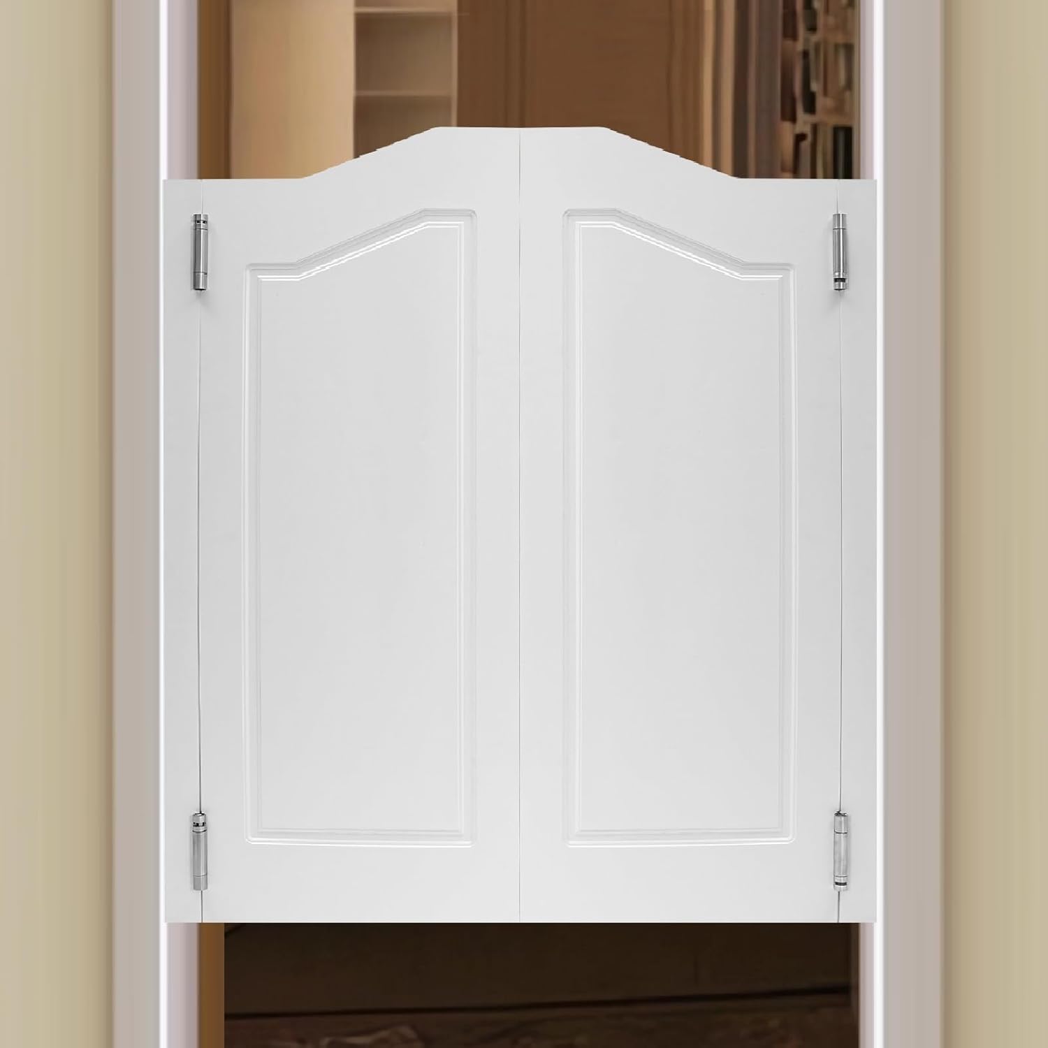 Swinging Doors Cafe Doors, Cafe Saloon Doors, Interior Wood Door Swing Door with Metal Hinges, Bar Saloon Swinging Doors for Kitchen Stairs Bedroom Entrance Partition (White A, 35.83x41.93in)