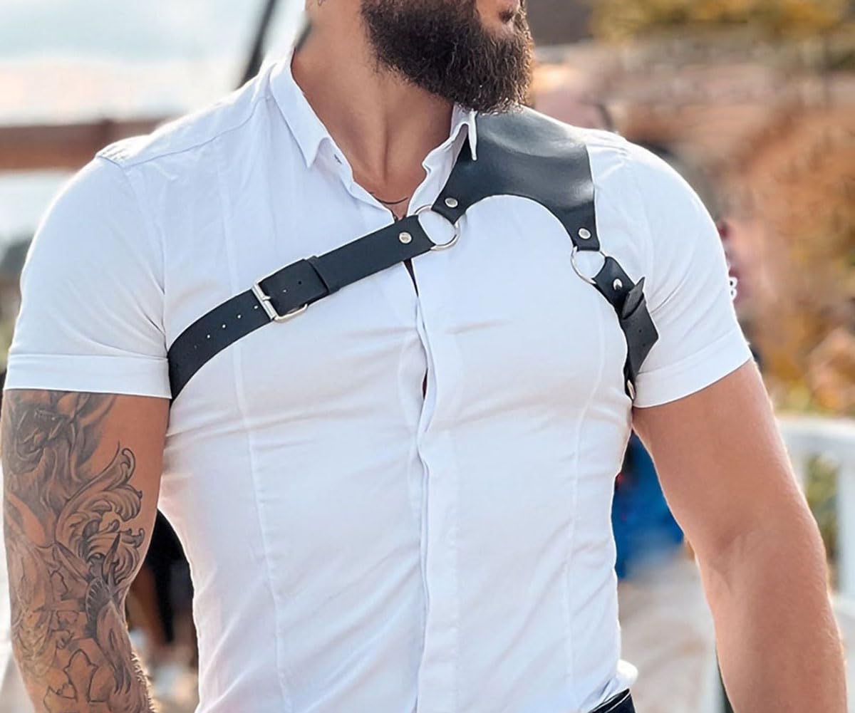 Arnés de cuero para hombre, cinturón punk, tirantes, cadena corporal, correa de hombro, ajustable, disfraz de rave