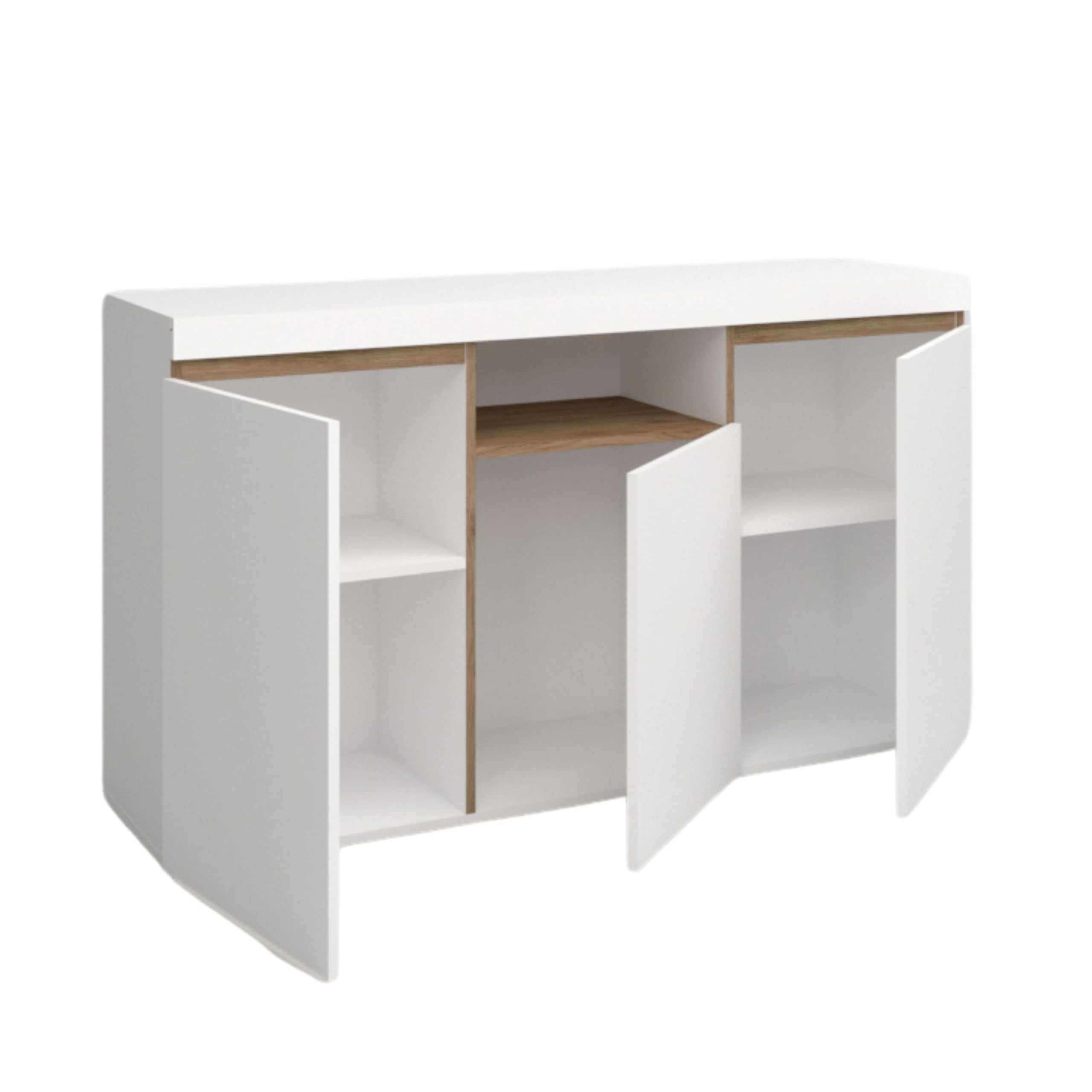 Fabrikit Mueble aparador Elis salón Comedor despacho Color Blanco Mate y Naturale 3 Puertas 1 Hueco 81x140x40 cm
