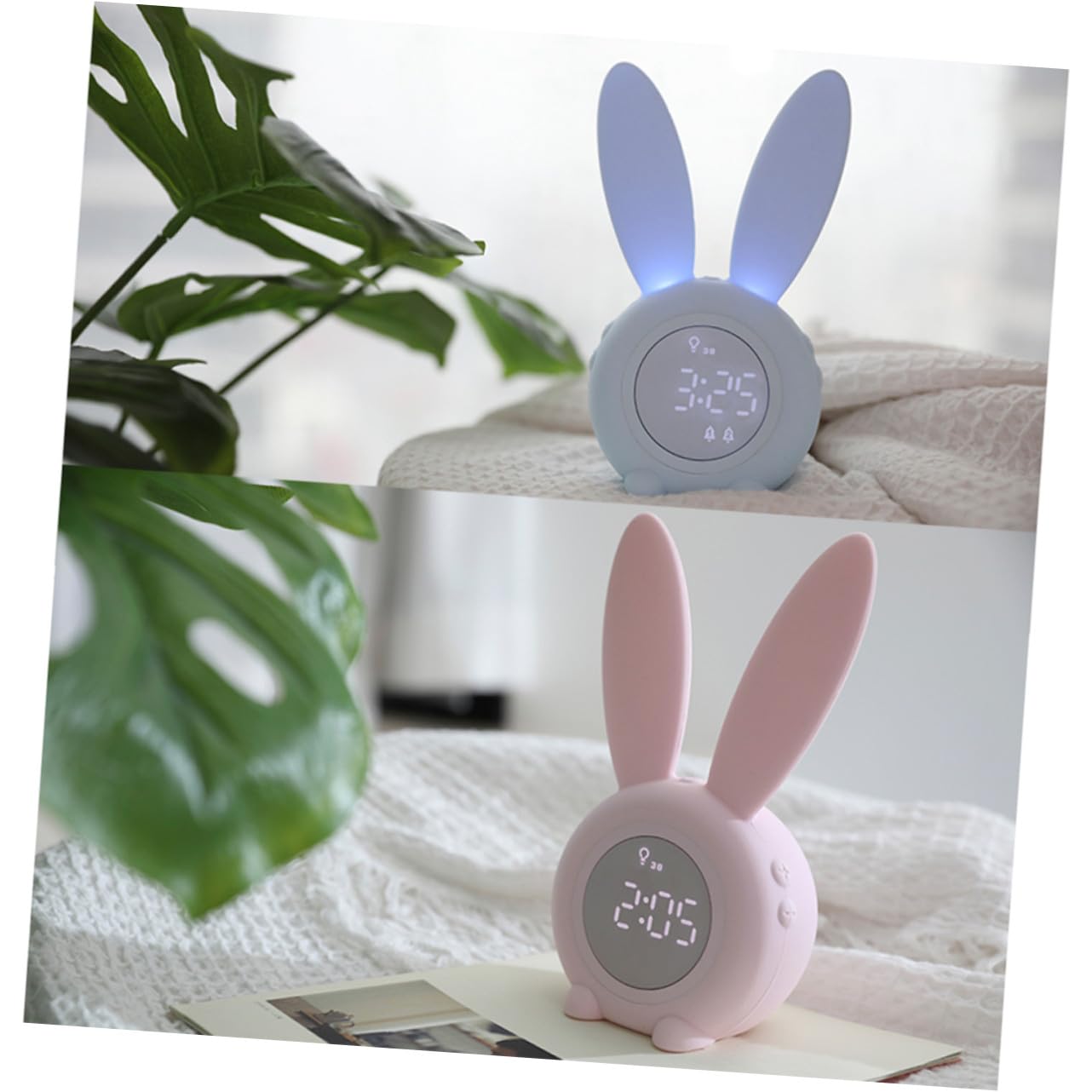 VALICLUD Reloj Despertador Infantil LED con Orejas de Conejo Recargable USB Magnético y Colgante Pequeño y Silencioso para Escritorio Color Rosa