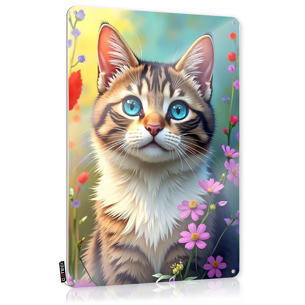 Fzfn Colour Plaque Grunge Wall Art - Floral Fantasy: A Whiskered Whiskers Adventure Nice Lovely Retro Style Decoration For Cave(30X40cm)