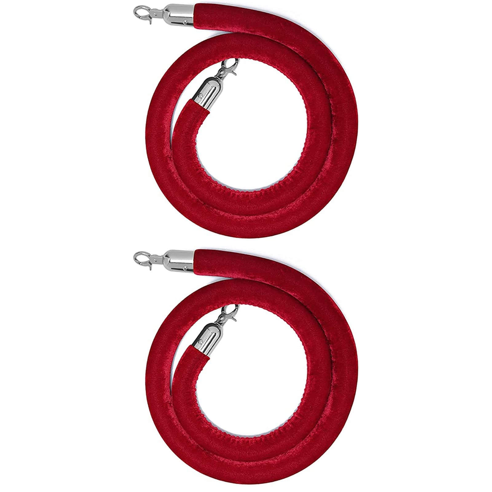 Aioneer Colorful Velvet Rope Barrier Set, 2 Pieces, 3M Crowd Control Stanchion For Event Queue Management - Perfect For Parties & Exhibitions-Red-2.2m/7.2ft