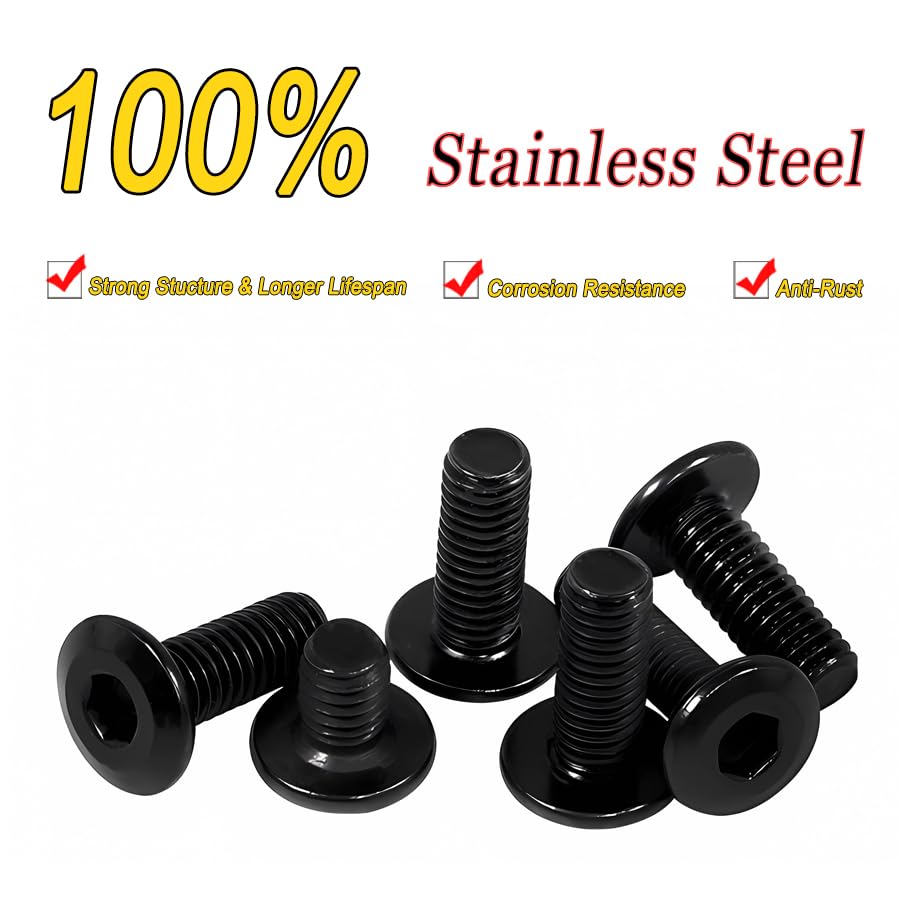 Image of Metuja M6-1.0 x 18mm,20-Pack Black Flat Head Hex Socket Cap Screw Bolts,304 Stainless Steel,Fully Threaded M6 Bolts,Metric Fasteners for Furniture