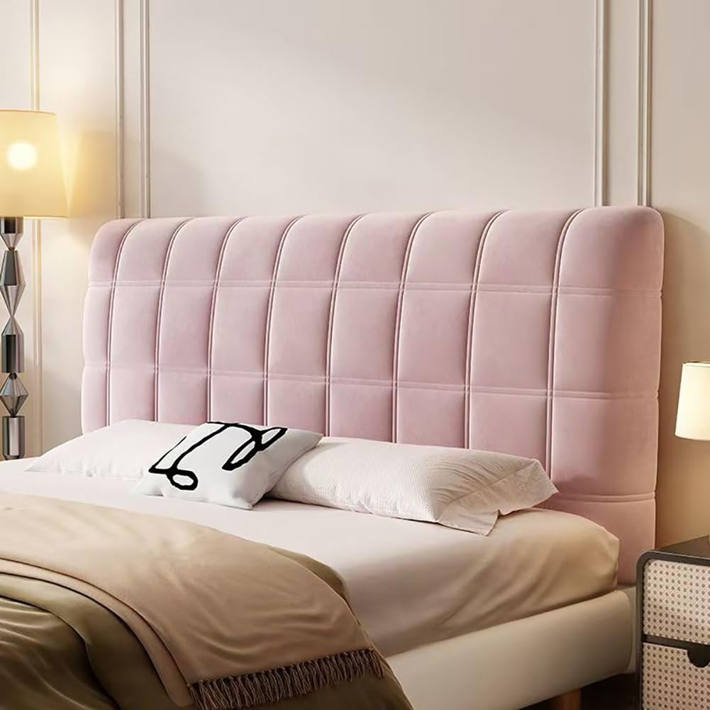 TLMQYXZE All-inclusive Bed Head Cover, Velvet Quilted Dustproof Stretch Fit Headboard Cover Protector, Pink, 130cm (51.1inch), For Twin Queen Full California King Size Beds