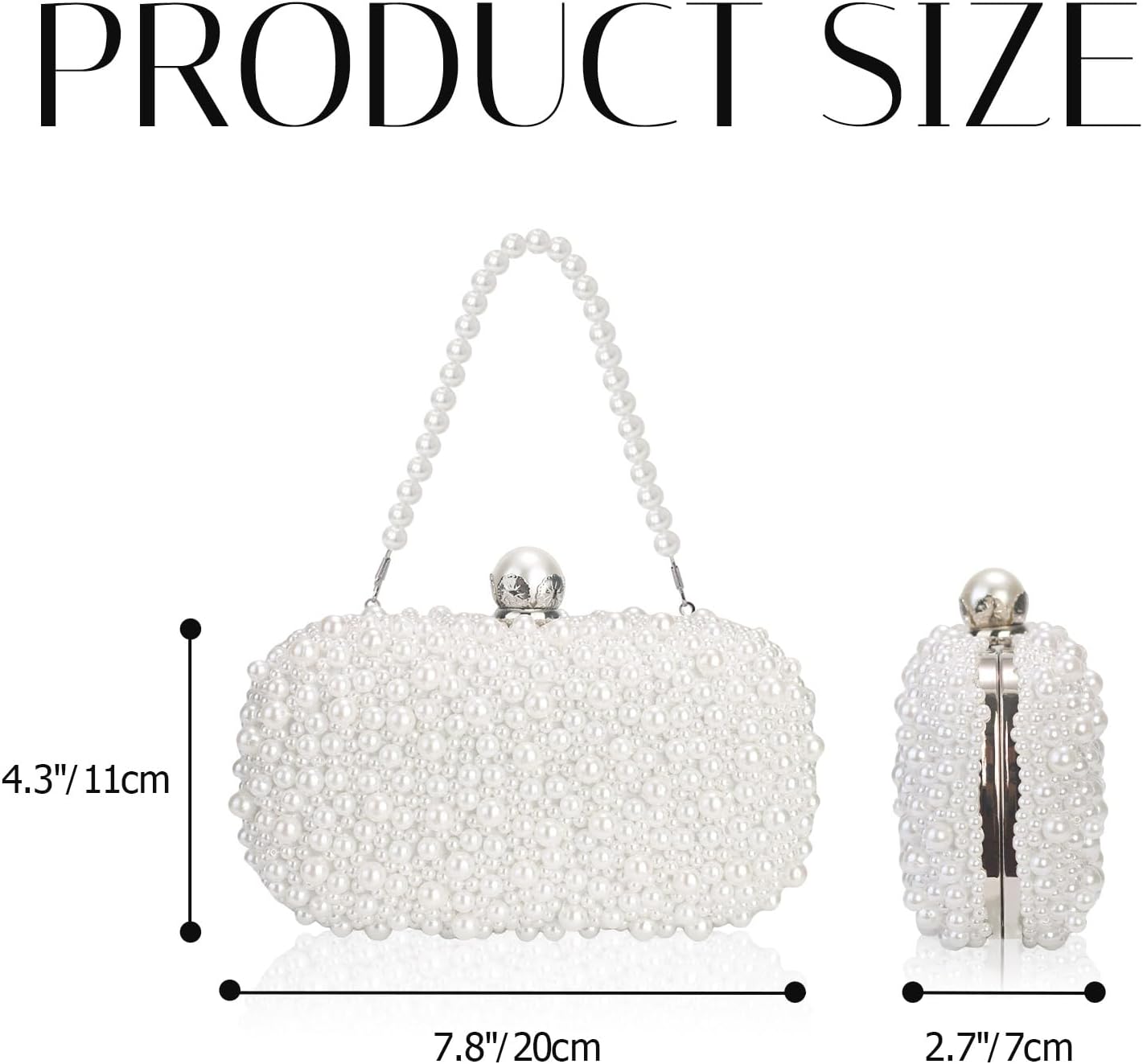 Women Pearl Clutches Noble Crystal Beaded Evening Handbag Chain Strap Shoulder Bag for Wedding Bridal Party Prom