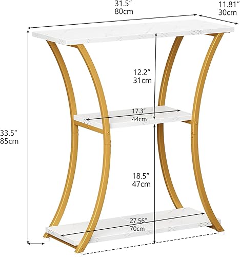Miniatura 2 de Mesa Consola Rústica de 3 Niveles con Estantes Abiertos Mesa de Entrada Estrecha con Marco de Metal Curvado Mesa de Sofá Delgada para Pasillo Sala