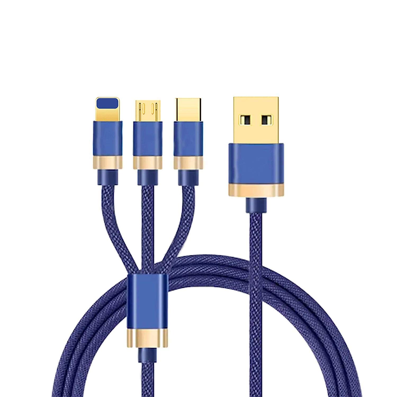 coku CKU3I1 3 Amp 3 in 1 Nylon Braided Multi Charging Cable Multiple USB Phone Charger Cord Type C/Micro USB & iOS Connector (Blue with White) (B07V58FG2Q) Amazon Price History, Amazon Price Tracker
