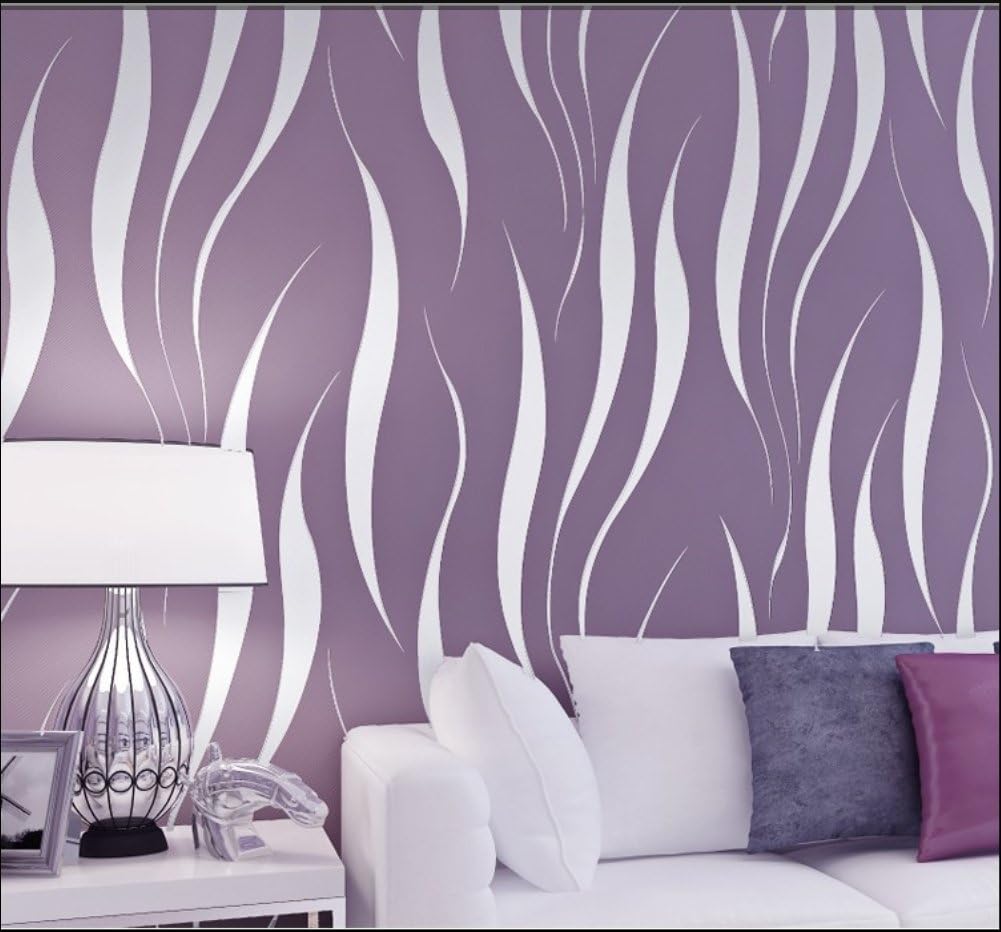 Purple: Hanmero Modern Extra-thick Non-woven Water Plant Pattern 3D Flocking Embossed Wallpaper Roll Living Room Bedroom