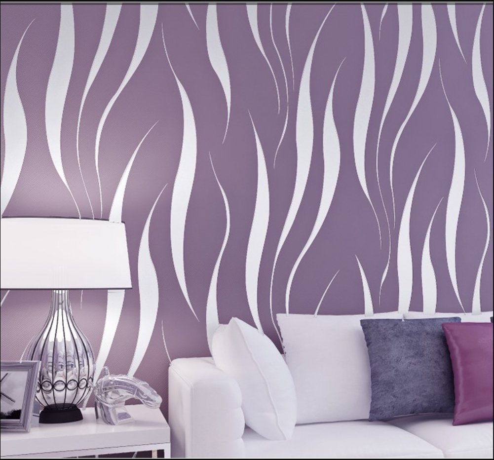 Modern Extra-thick Non-woven Water Plant Pattern 3D Flocking Embossed Wallpaper Roll Living Room Bedroom Purple