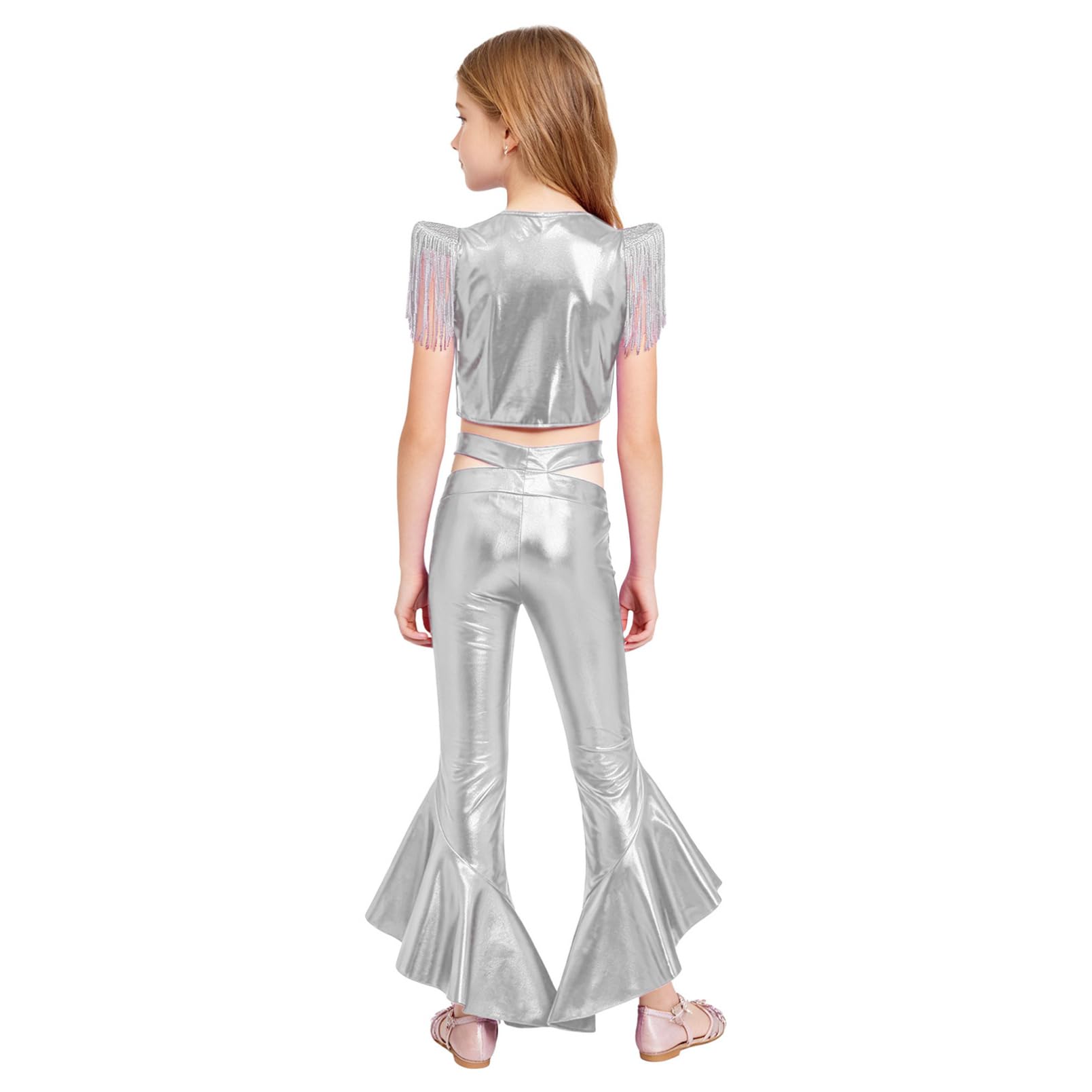 inhzoy Bambina Tuta da Ginnastica Artistica Completo da Ballo Latino Pantaloni Svasati e Top Completo da Ballo Di Strada Set Costumi da Danza Moderna Jazz Hip Hop