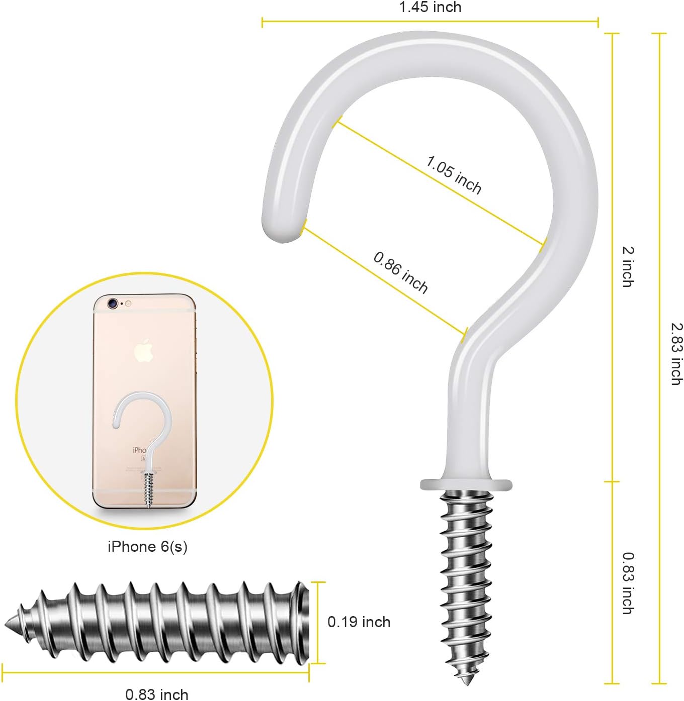 JEGONFRI 20 Pack Ceiling Hooks for Hanging Plants, 2 Inch Vinyl Coated Screw Hooks, Multi-Function Hanging Hooks Heavy Duty, Cup Hooks Screw in, Indoor & Outdoor Use - White