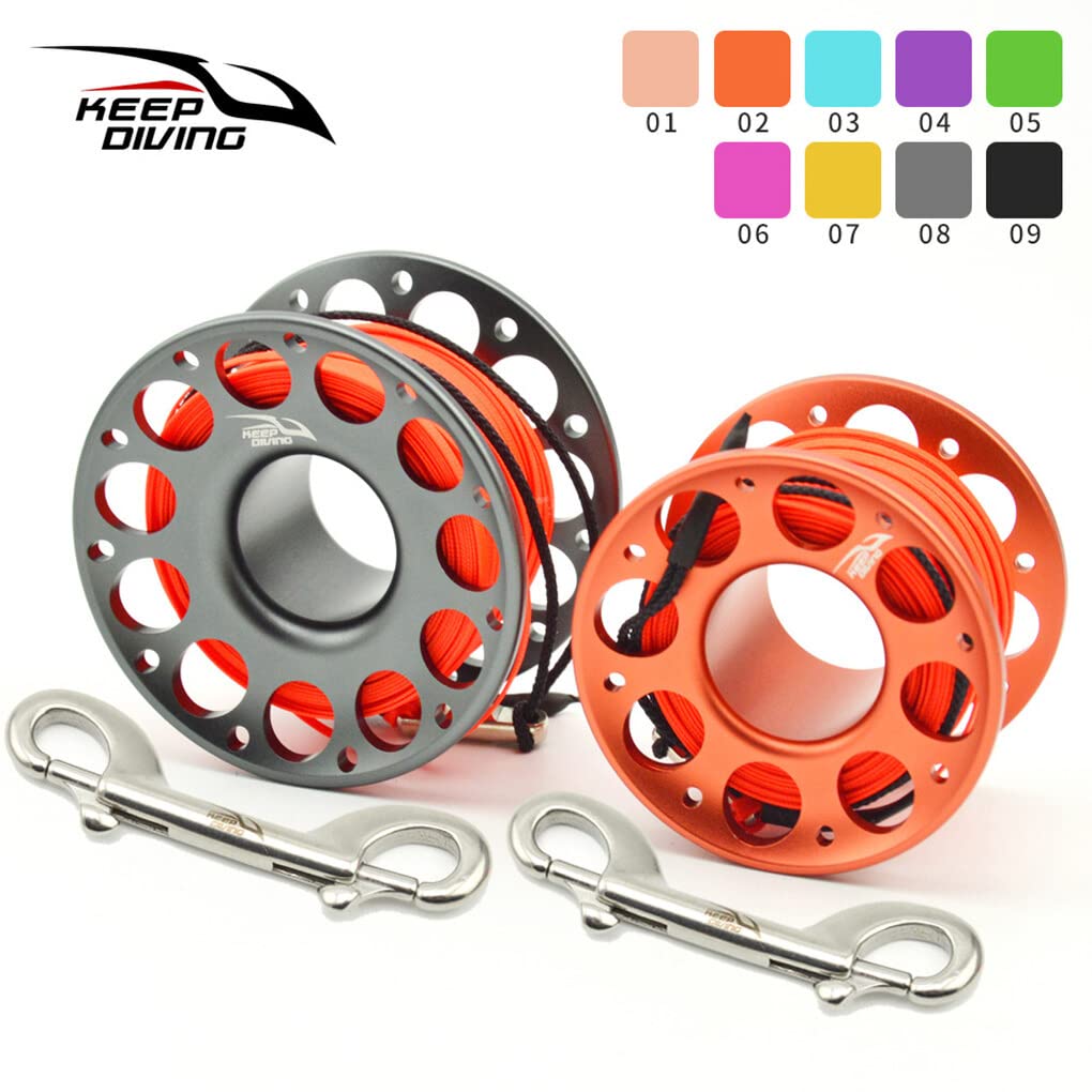 Tauchen FXL-952 Spool Rolle Tragbare Massivfarbe Polyester Seilrollen Outdoor Sports Accessoires mit doppeltem Endhaken, Rose rot, 15m