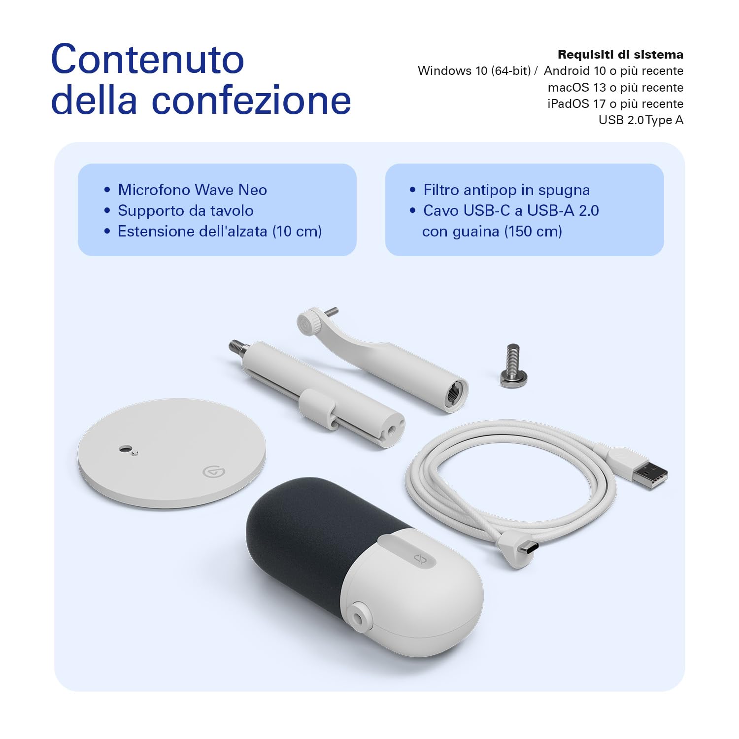 Elgato Wave Neo – Microfono a condensatore USB, funzione Mute, per gaming, streaming, riunioni, registrazioni vocali su Teams/Zoom/OBS/Twitch/YouTube, plug’n'play, per portatili, PC, Mac, iPad, iPhone