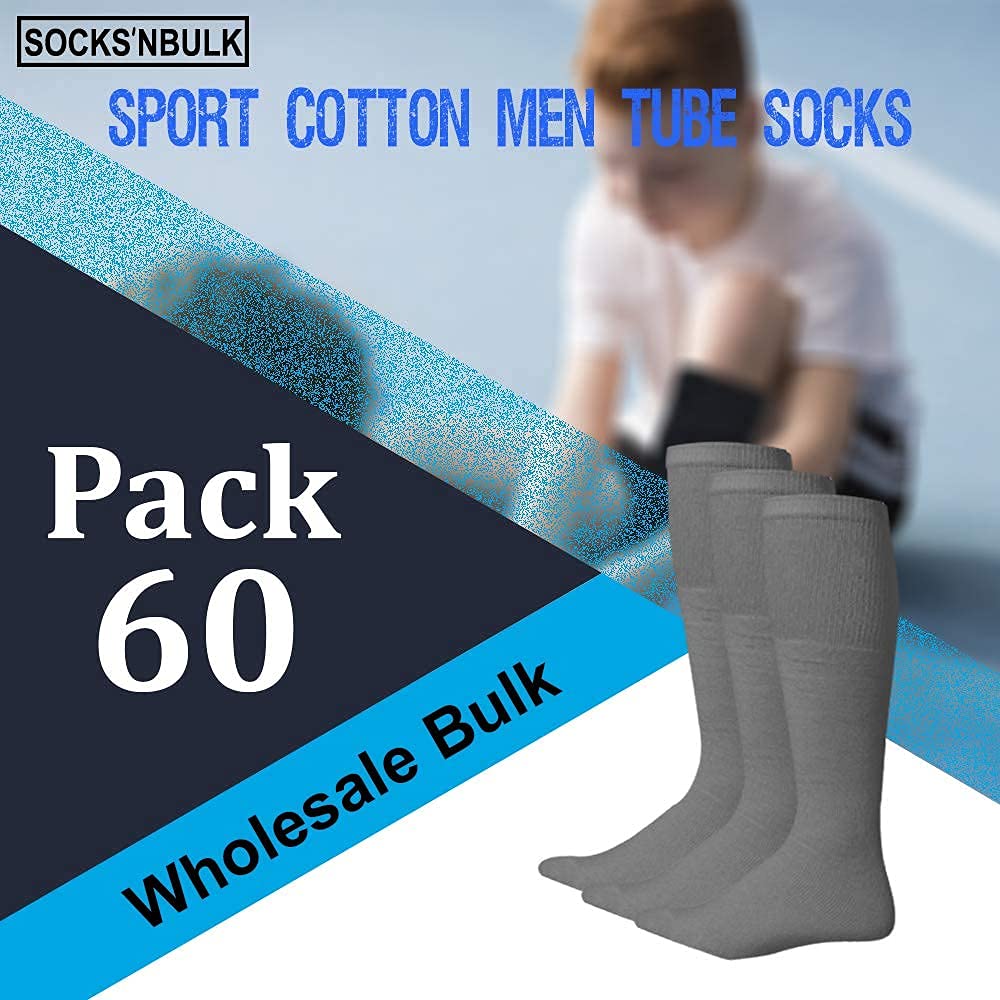 SOCKS'NBULK 60 Pairs Wholesale Bulk Sport Cotton Mens Crew, Ankle Socks, Value Deal, Size 10-13 (MENS GRAY TUBE)