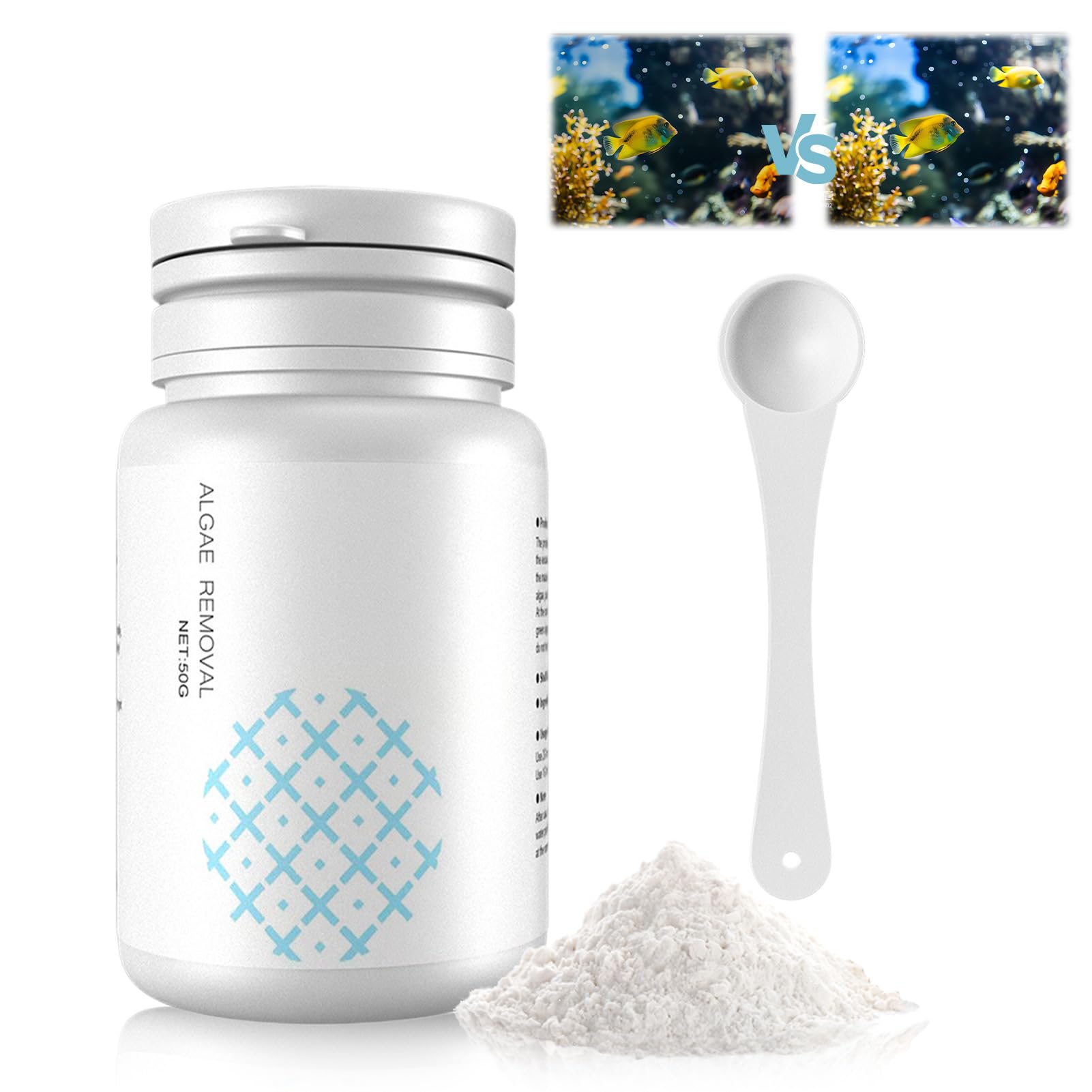 Algae Repellent Agent,Fish Tank Pond Cleaning Powder,Moss Remover with Spoon,Algae Remover Aquarium,Clears Green Water and Algae,Quick Clear Aquarium Treatment,Natural, Plant Friendly, Safe for Fish