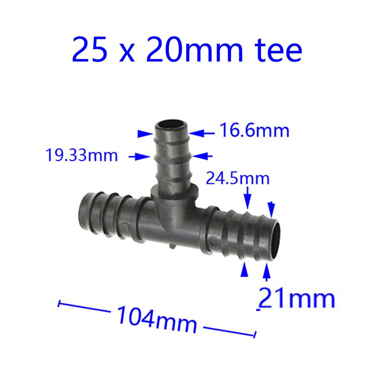 Kit de conectores conjuntos de manguera 25pcs Garden 25mm / 20mm / 16mm de reducción de la manguera de PE TEE Conector de la barba 3/4 1/2 Manguera Diverter Garden Accesorios de irrigación