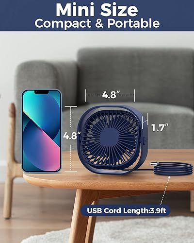 Miniatura 2 de RJVW Pequeño ventilador de escritorio USB, ventilador de mesa portátil de 3 velocidades, mini ventilador personal de 4 pulgadas, pequeño ventilador