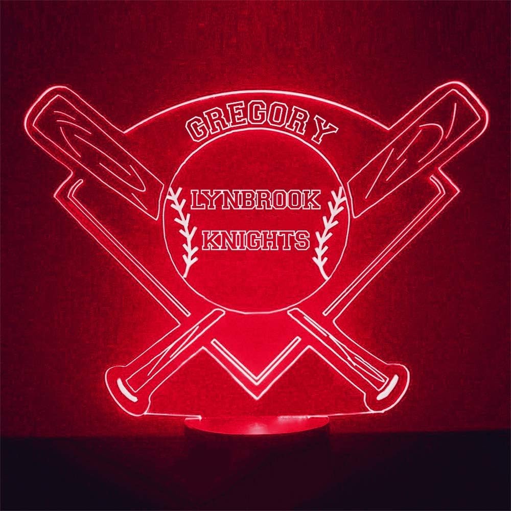 Custom Sports LED Sign Night Light Lamp with Remote, Light Up Display with Personalized Name or Image, Customized and Made in The USA, Clear Acrylic Home Decor Design with 16 Colors, 4 Modes