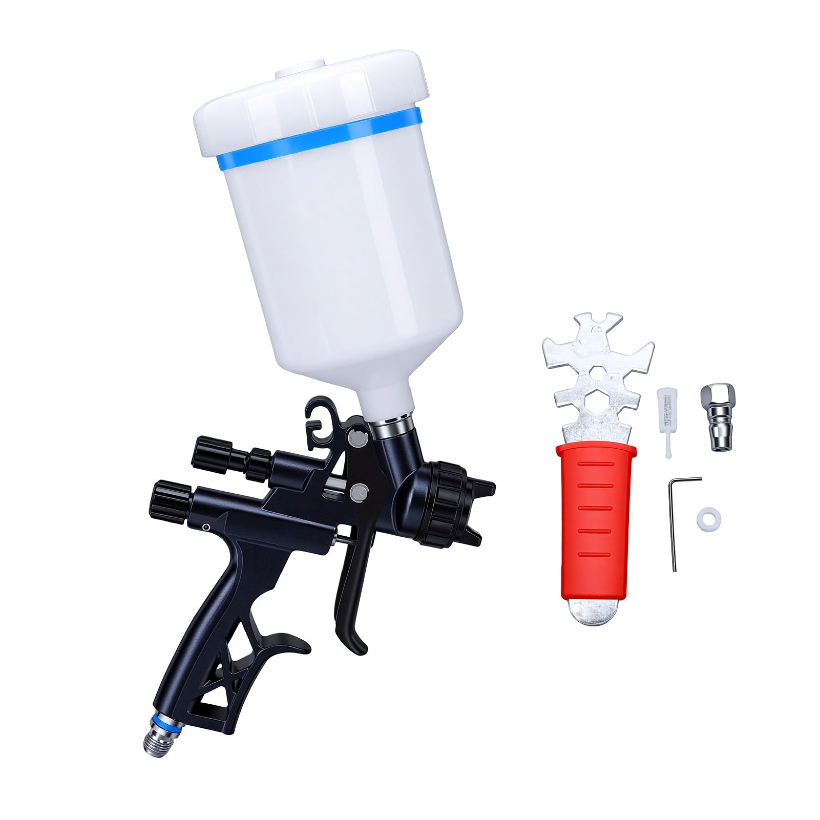 Fabater Pistola HVLP per Verniciatura, Aerografo con Ugello da 1,7mm e Serbatoio da 600ml Riutilizzabile, a gravità per Auto, Verniciatura Mobili e Pareti