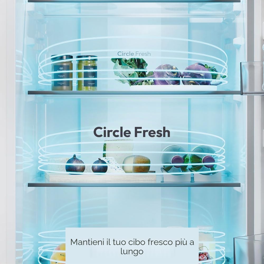 Candy City Fresco 300 CNCQ2T518EX, Frigorifero Combi, 280L, Larghezza 55 cm, Altezza 182 cm, Total No Frost Circle+, Cassetto per Verdure, Controllo Interno Digitale, Illuminazione LED, Porta