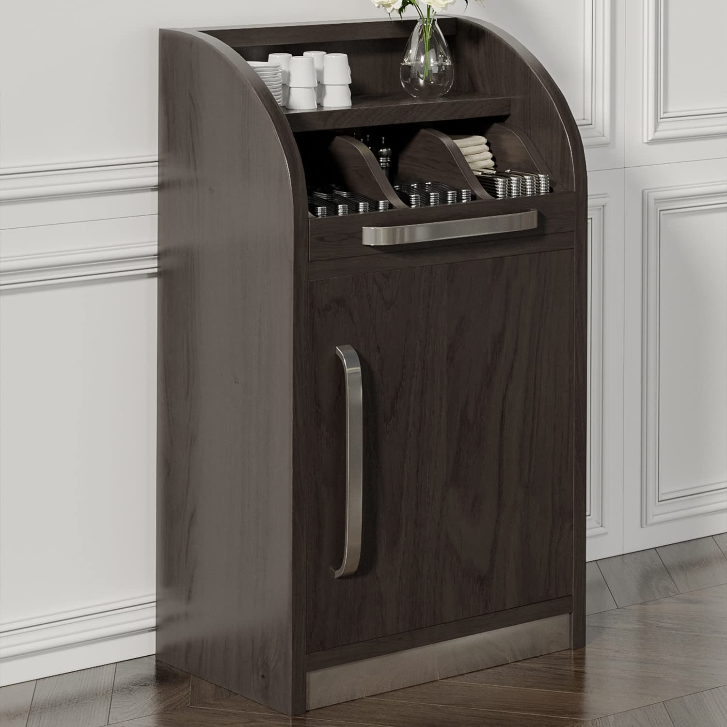 LEA | Besteckschrank | B55cm x H105 | Wenge-Schwarz | 1xTür + 2xBöden | Soft-Close | Holz Kellnerstation Schrank Kommode Servier Gastro