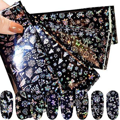 Christmas Nail Foil Transfers Stickers Nail Art Decor 4 PCS Xmas Styles Nail Stickers Snowflake Elk Starry Santa Claus Nail Applique Mix Pattern Design for Women with Christmas Party