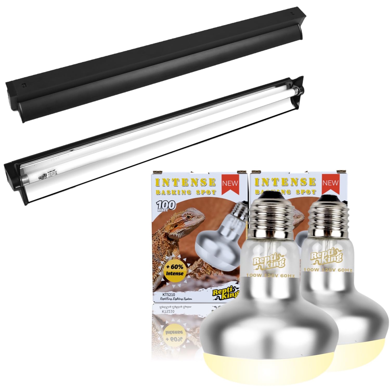 T5 UVB Light 10.0 24W and 2-Pack 100W Intense Basking Spot