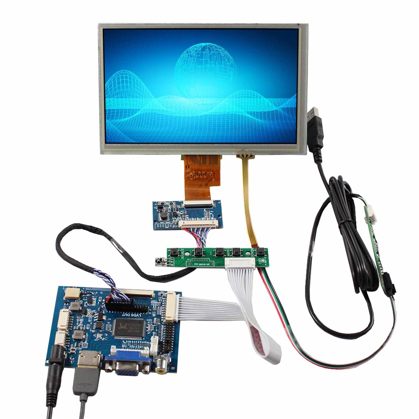 VSDISPLAY Pantalla LCD táctil de 7 pulgadas 1024 x 600 250 nits, con placa VGA H/D