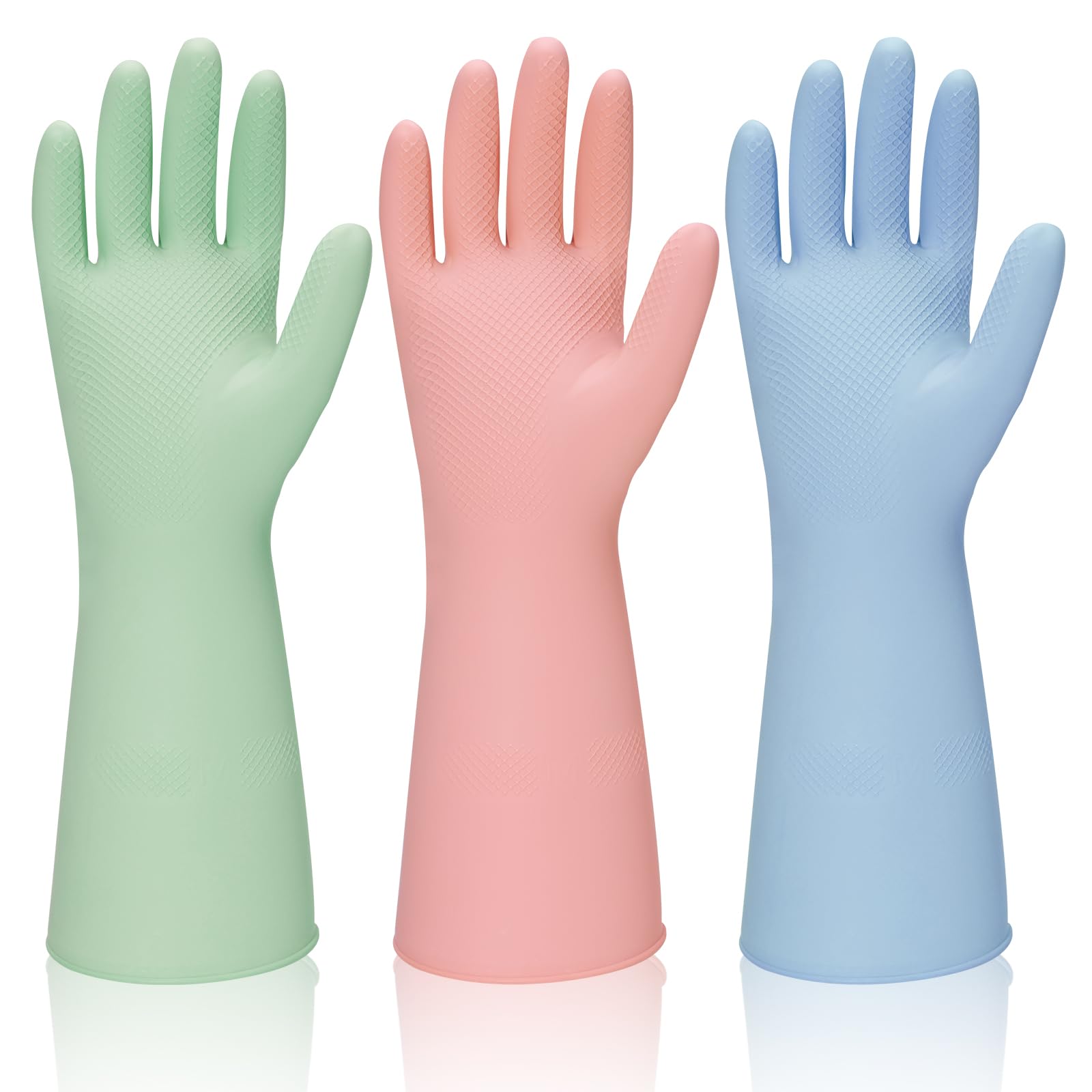 Rubber Kitchen Dishwashing Gloves - 3 Pairs Reusable Household Cleaning Gloves, Flexible and Durable & Non-slip Cleaning Gloves, Great for Kitchen,