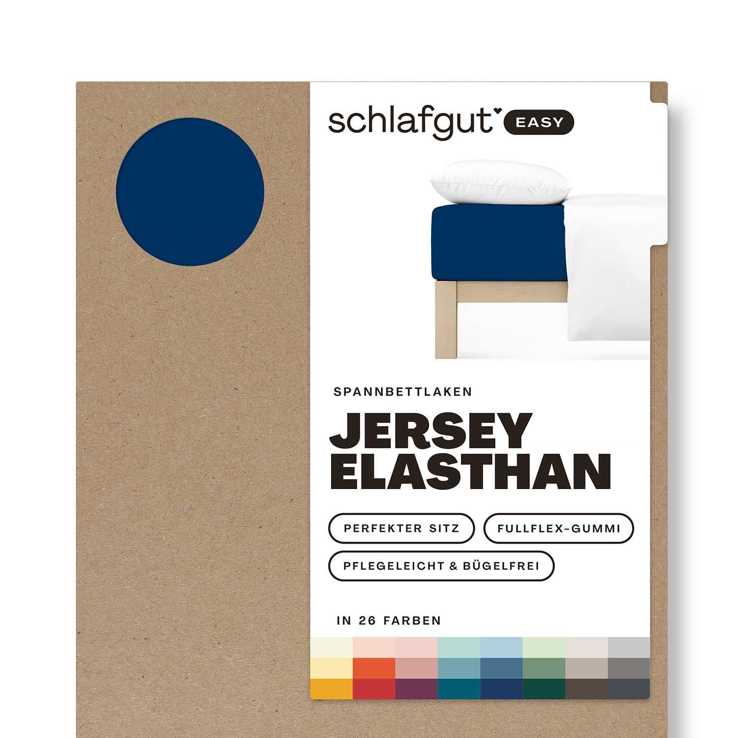 Schlafgut Easy Jersey Elasthan Spannbettlaken 180x200 bis 200x220 Blue Deep, Spannbetttuch aus superweicher Baumwolle mit Elasthan