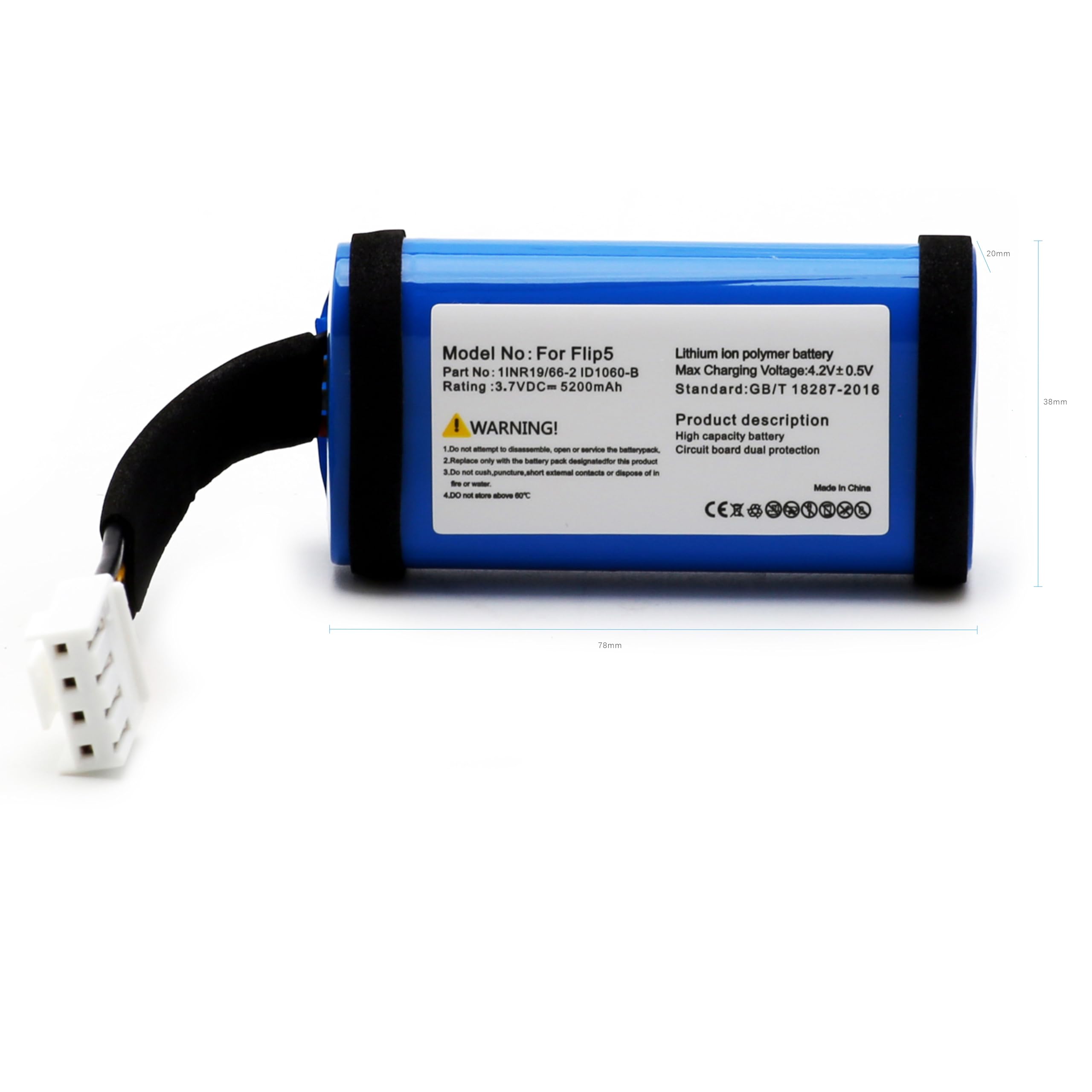 Batteria per JBL Flip 5, 3,7 V 5200 mAh Li-ion 1INR19/66-2 ID1060-B per altoparlante Bluetooth JBL Flip 5th Generation