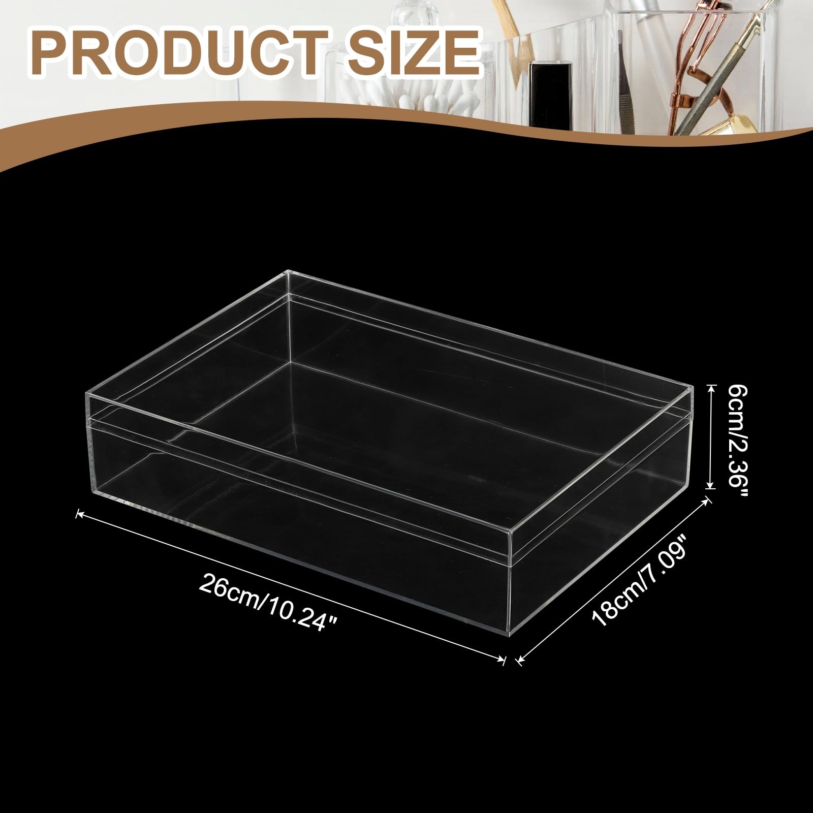 Acryl-Box mit Deckel, 26 x 26 x 6 cm, Acryl-Vitrine, quadratisch, Würfel, Aufbewahrungshalter, stapelbare Behälter für Kosmetik, Sammlerstück, Süßigkeiten, Schmuck (2 Stück, transparent)