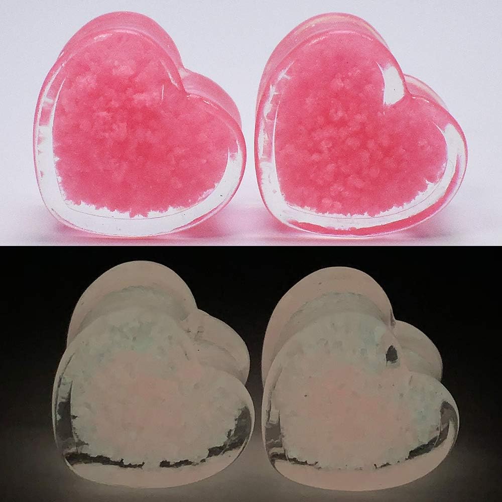 6Pcs(3pair) Glow in The Dark Acrylic Ear Tunnel Plug and Gauge Heart-Shaped Ear Expander Stretcher Ear Piercing Earring